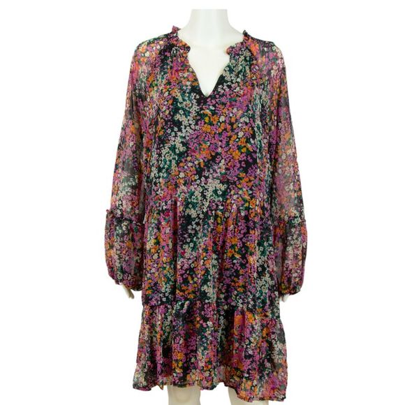 Vince Camuto Women's Lightweight Three Tier Mini Dress Black/Multi, X-Small - Picture 2 of 3